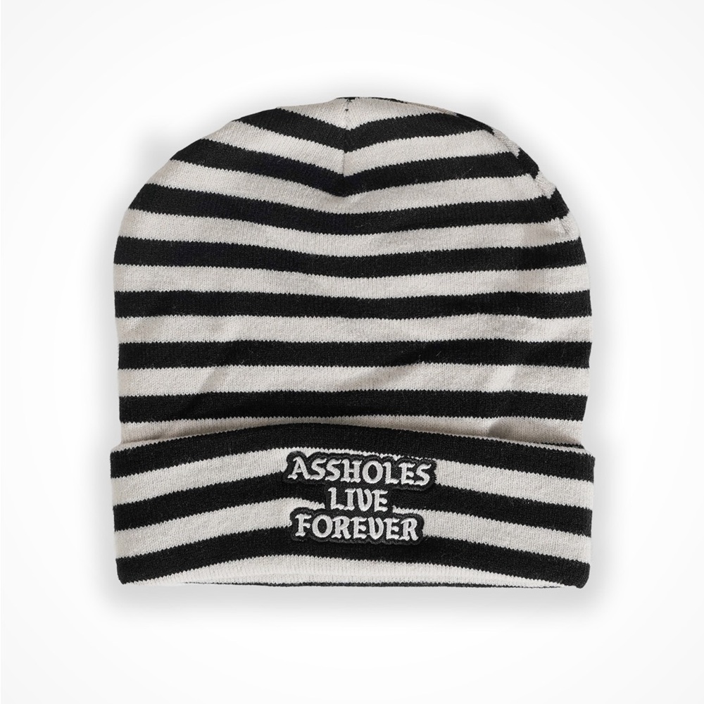 Off White and Black ALF Striped Beanie